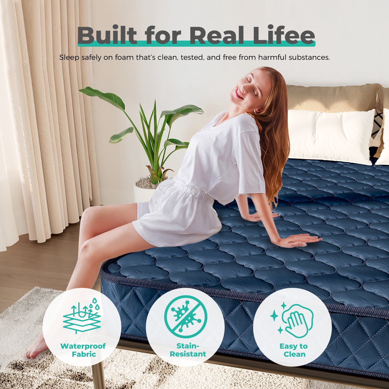 6 Inch Twin Memory Foam Mattress in a Box - Medium-Firm, Waterproof, CertiPUR-US Certified - Ideal for Bedrooms, Apartments, Bunk Beds