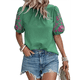 thumbnail image 2 of Blusas con Textura y Bordado Floral para Mujer, Cuello Redondo, Corta Abullonada, Informales, Holgadas, Lisas, Bordadas, Verde, XXL, 2 of 10