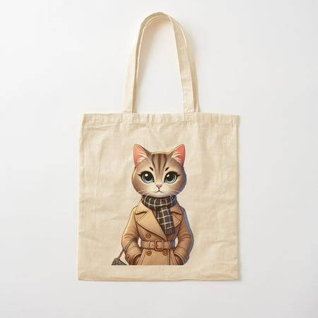 Chic Cat In A Trench Coat And Scarf Cotton Tote Bag Canvas Tote Bag  Family Gift For Mother  Her
