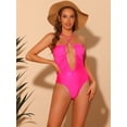 thumbnail image 4 of DARING DIVA Criss Cross Halter Cutout Swimsuit Plunge Bathing Suit L Hot Pink, 4 of 6