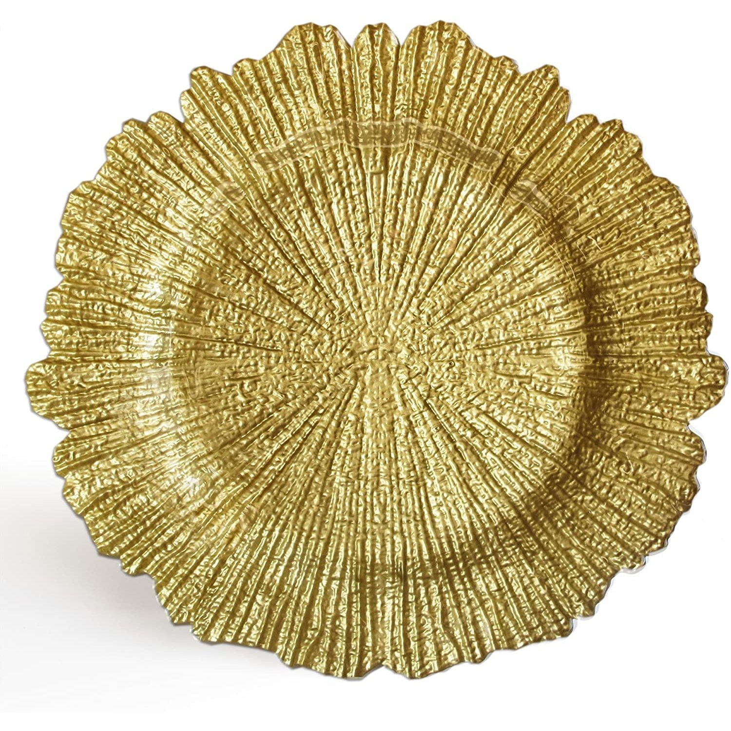 Large 13” Decorative Glass Service Plate For Home Or Professional Fine Dining-For Upscale Catering Events, Dinner Parties, Or Weddings, Round, Gold