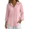 thumbnail image 2 of Only Moment Button Down Shirts for Women Long Sleeve V Neck Bamboo Nodes Cotton Loose Fit Long Sleeve Collared Blouse Casual V Neck Tops Outfits Pink,S, 2 of 6