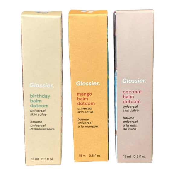 Set de bálsamo labial Glossier Balm Dotcom Trio Mango, cumpleaños, coco