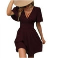 thumbnail image 2 of Ovzne Robes Grande Taille pour Femmes Rondes Nouvelle Robe à Manches Courtes à Capuche Col en V Profond Couleur Unie Robe Grande Taille Manches Courtes en Liquidation, 2 of 6