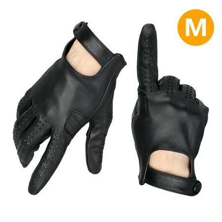 Lambskin Gloves - Driving Gloves, EEEKit Unisex Chauffeur Lambskin Sheep Leather Sweat-Free Full Hand Touchscreen Motorcycle Driving Gloves with Snap Button Wrist Strap, Black
