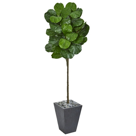 Nearly Natural 6' Fiddle Leaf Artificial Tree in Slate Finished Planter, Green