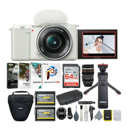 Sony Alpha ZV-E10 APS-C Vlog Camera with Lens (White) Content Creator's Bundle