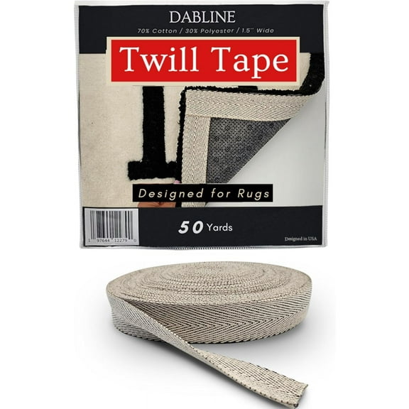 DABLINE 1.5" Wide Twill Tape - 50 Yards for Rug Tufting and Edge Binding, Herringbone Poly Cotton Twill Tape