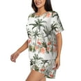 thumbnail image 2 of Wukai Flamingo Palm Trees Women's Pajama Set,Short-Sleeve Top and Shorts with Elastic Waistband and Pockets for Loungewear, Yoga, and Casual Wear-X-Large, 2 of 8