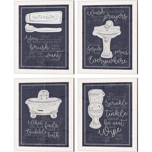 Great Art Now Bathroom Series by Misty Michelle 4 Piece Canvas Art Set Each 12"W x 15"H