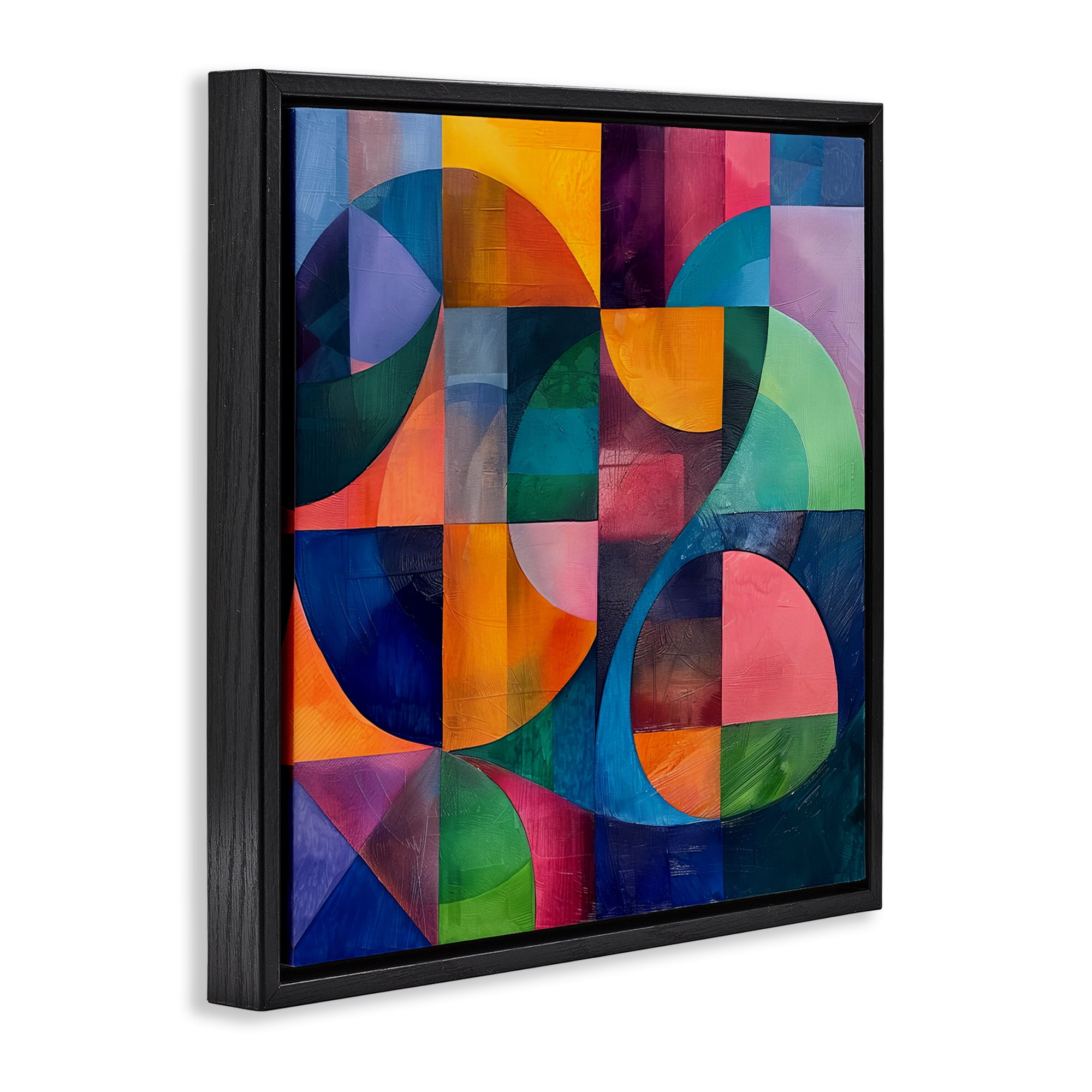 Stupell Industries Luminous Spectrum Shapes Abstract Painting Black Floater Framed Canvas Art Print Wall Art, 18 x 18