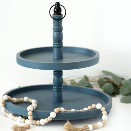 Two Tiered Wood Tray Blue/Black 15.5" x 18" x 15.5"