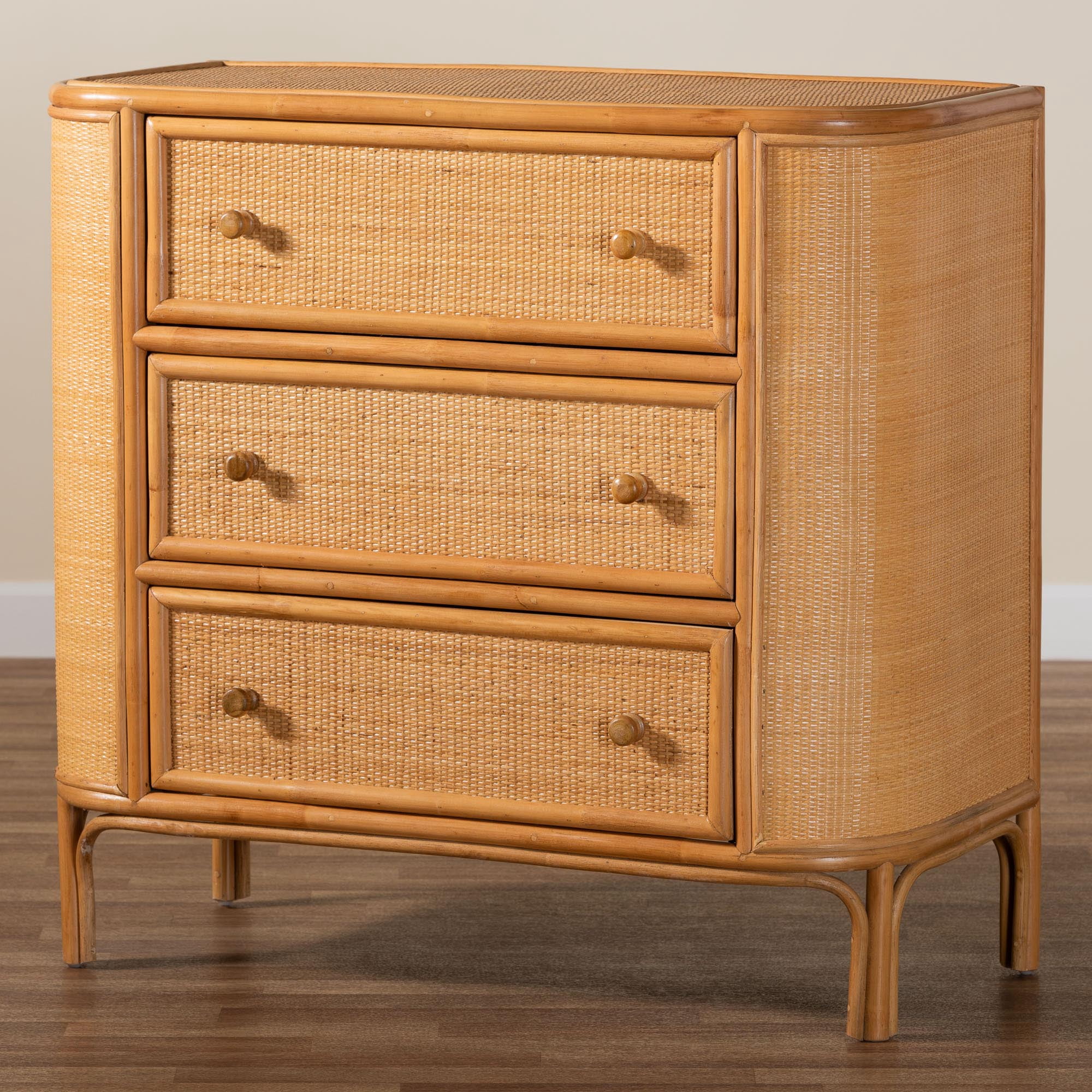 bali & pari Radenza Boho Storage Cabinet, 3-Drawer, Light Honey