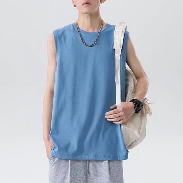 pstuiky Camisetas sin mangas para hombre, Camisola deportiva informal de cuello redondo y alta elasticidad de color liso para hombre Tops elegantes para mujer m