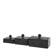 DecMode Black Marble Decorative Box with Black Knobs, 3 Count