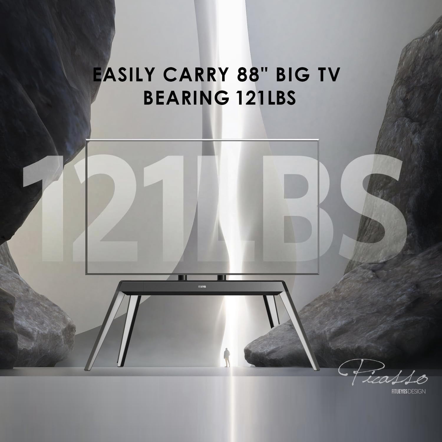 FITUEYES Picasso Series Floor TV Stand for 65–88 Inch TVs, Black & White, Cable Management