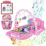 Baby Play Mat,3 in 1 Baby Activity Play Mat Infant Play Gym Kids Musical Play Crawling Mat,Pink
