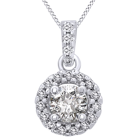 AFFY White Natural Diamond Frame Pendant Necklace in 14K Solid White Gold (0.75 Ct)