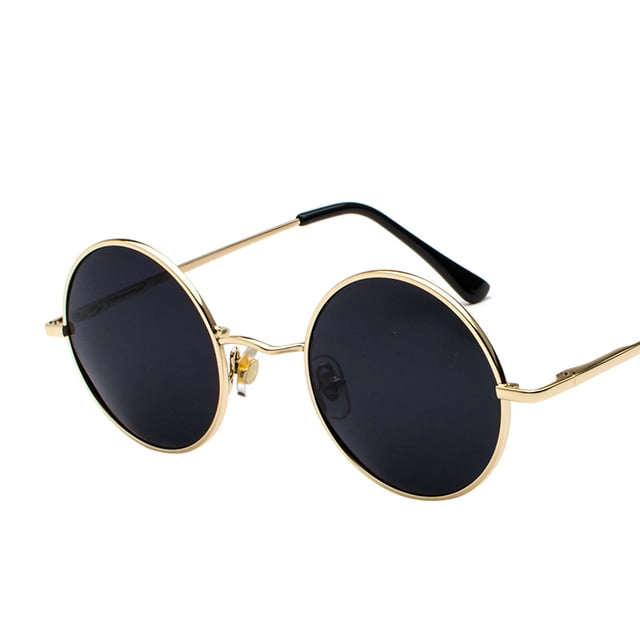 Gafas De Sol Polarizadas Redondas Resistentes A Los Rayos UV Marco Negro Clásico - Dorado ER