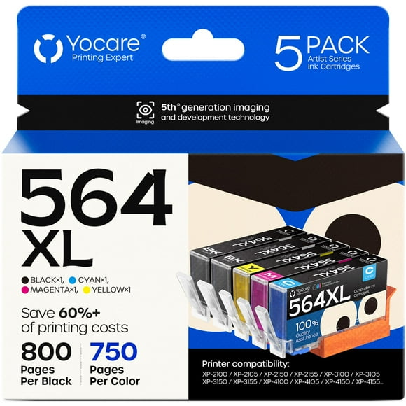 Cartuchos de tinta Yocare 564XL de alto rendimiento (paquete de 5) para HP 564