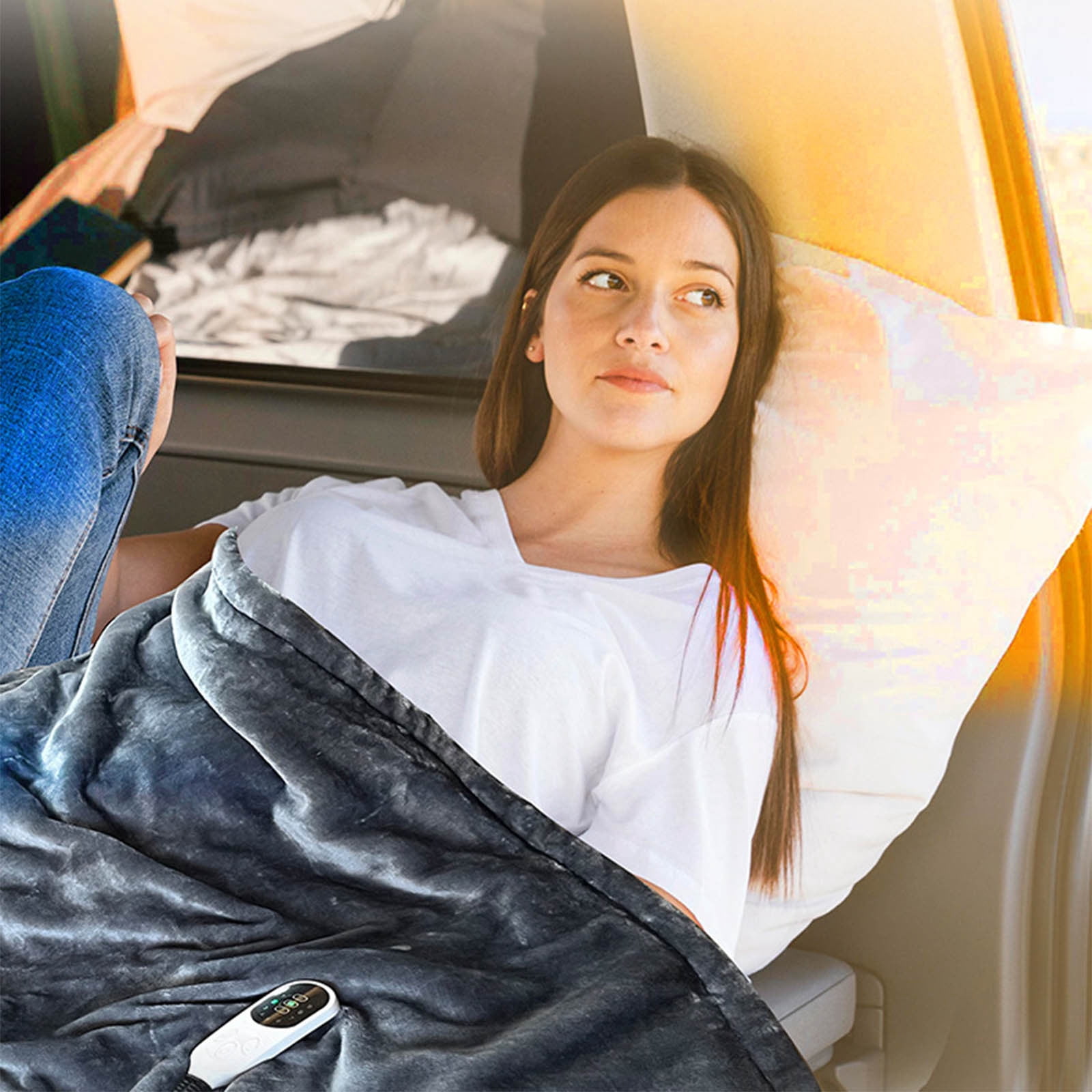 Ovzne 150×100Cm Car Home Heated Blanket – 9 Heat Levels,8-Hour Auto-Off,Etl-Certified Flannel Throw