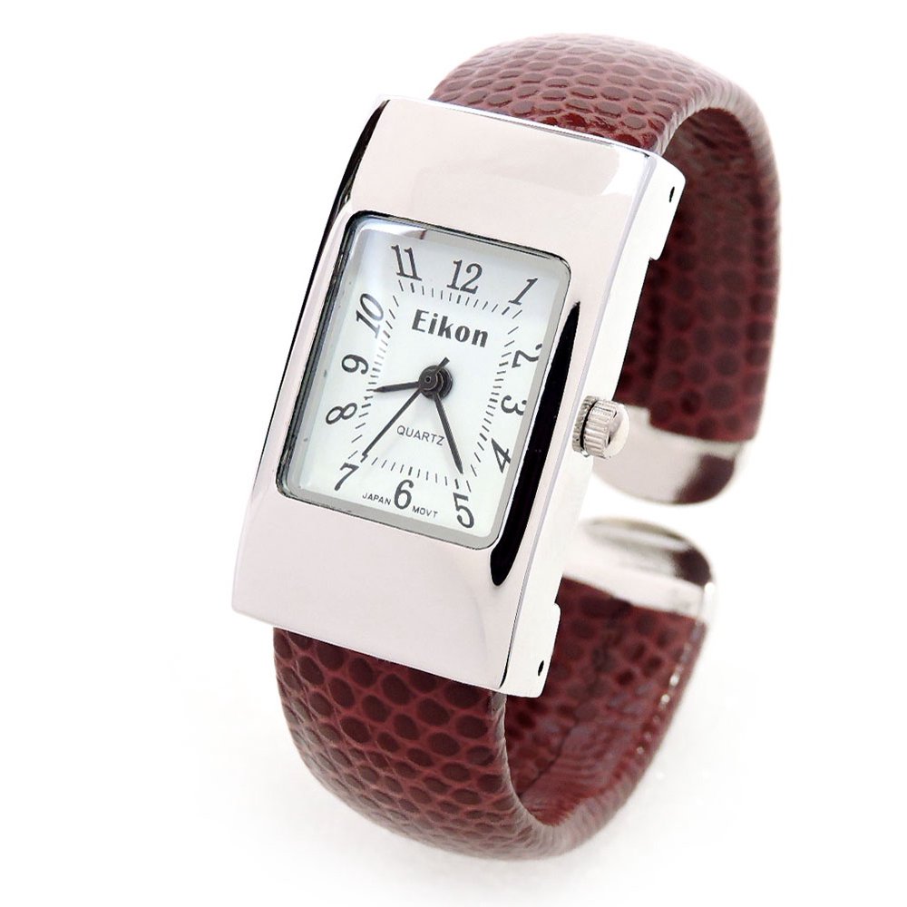 Eikon Brown Silver Snake Style Band Rectangle Case Women's Bangle