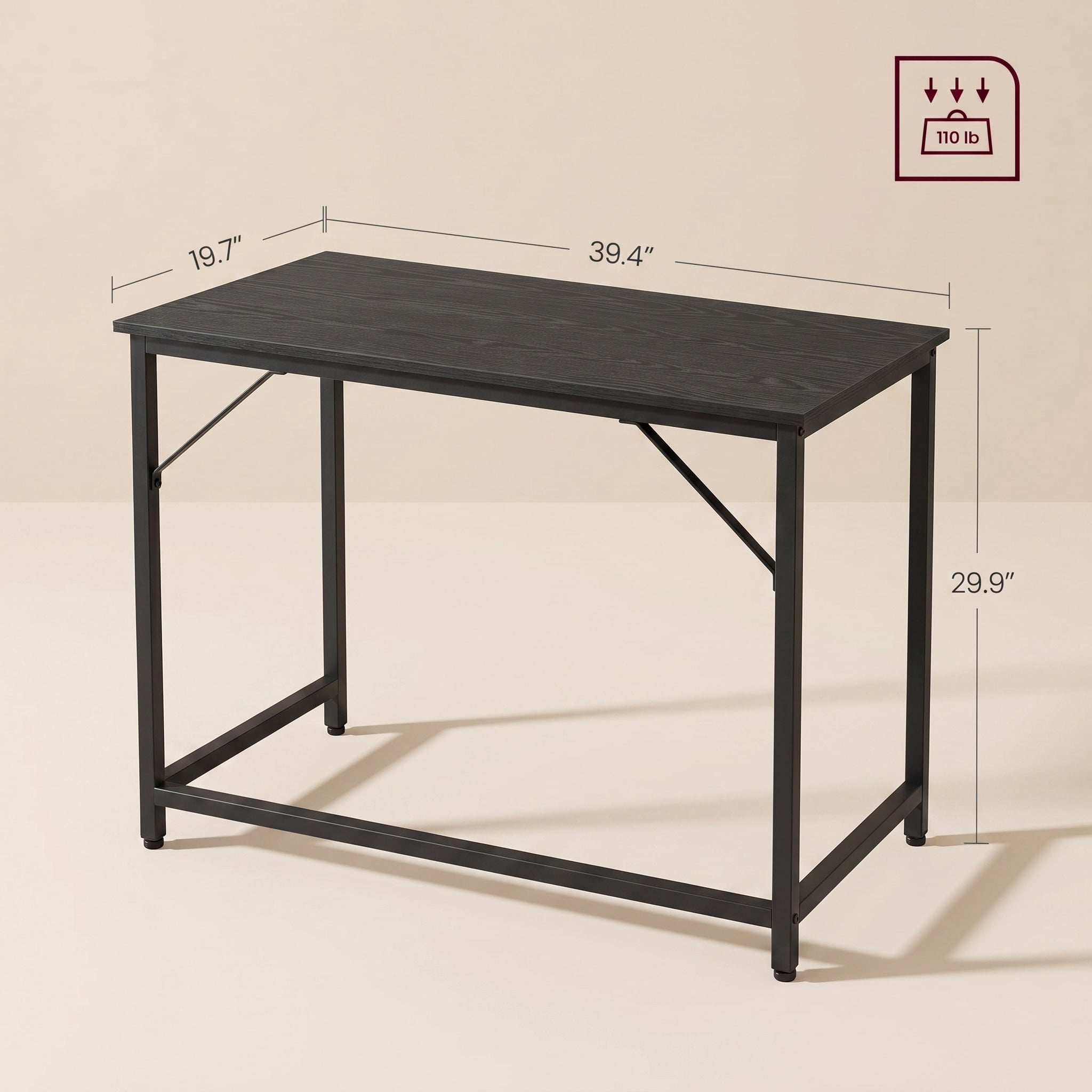Nordic Hygge 39.4 in. Modern Computer Desk – Slim Home Office Workstation – Ebony Black & Ink Black