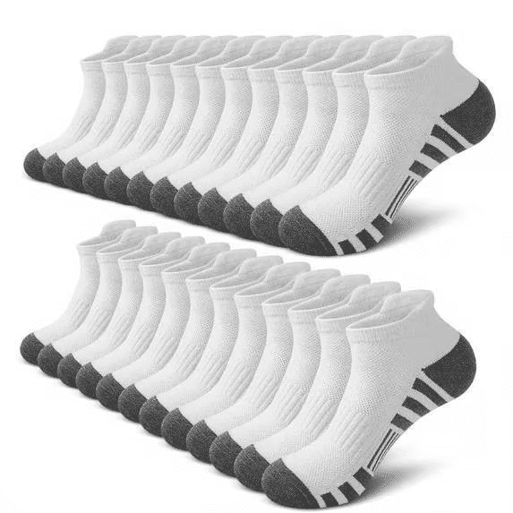 Loritta 12 Pairs Mens Socks White Running Ankle Socks Low Cut Cushioned Breathable Athletic Mens Socks Size 10-13