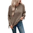 thumbnail image 3 of Female Casual Pullover Loose Bows Solid Color Round Neck Trendy Knit Long Sleeve Sweater Khaki S, 3 of 10