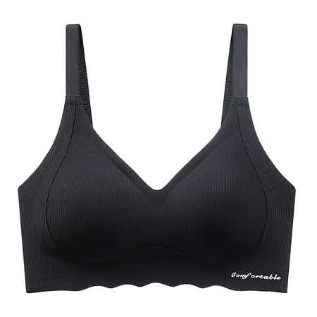 TrendVibe365 Womens Bralette Scalloped Wireless Push up Tshirt Bras Padded Adjustable Strap Bustier Full Coverage Crop Cami Top Comfortable Lingerie Black 2XL