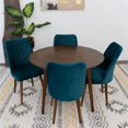 thumbnail image 5 of Percy 5-Piece Mid-Century Round Dining Set w 4 Velvet Dining Chairs in Turquoise, 5 of 5