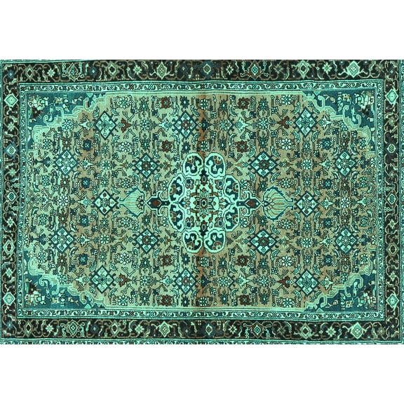 Ahgly Company Indoor Rectangle Persian Turquoise Blue Traditional Area Rugs, 5' x 7'
