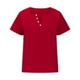 thumbnail image 3 of Dazajoo Solid Color Short Sleeve Tops for Women 2024 Summer Dressy Trendy Button V Neck Tunics Tee Womens Casual Loose Fit Oversized Tshirts with Pocket,Red,XXXXL, 3 of 5