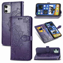 Dteck For Apple iPhone 12 Mini 5.4" [Flower Embossed] PU Leather Wallet Flip Folio Protective Case Cover with Card Holder and Stand, Purple