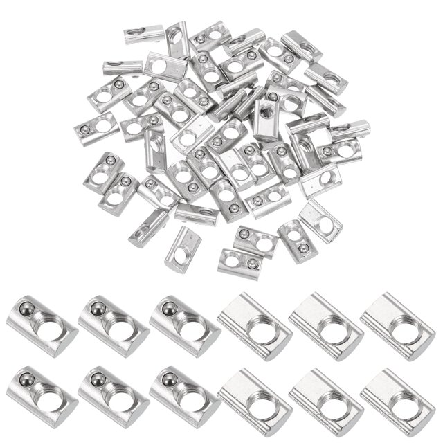 M6 Half Round Roll in Spring T Nuts 2020 Series Carbon Steel T Slot Spring Nuts Silver, 50 Pcs