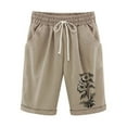 thumbnail image 3 of QATAINLAV Linen Bermuda Shorts for Women Summer Beach Shorts with Pockets Fashion Floral Print Elastic Waist Drawstring Short Pants Khaki XL, 3 of 4