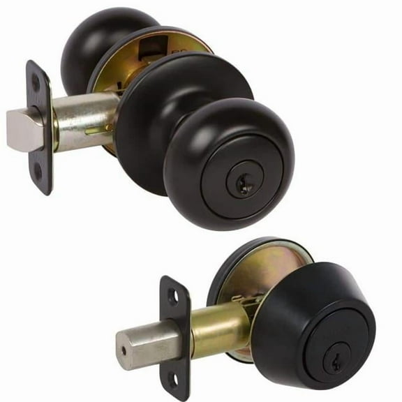 The Delaney KS3004 Saxon Classic Round Black Knob Combo Pack with Single Deadbolt Keyed Alike