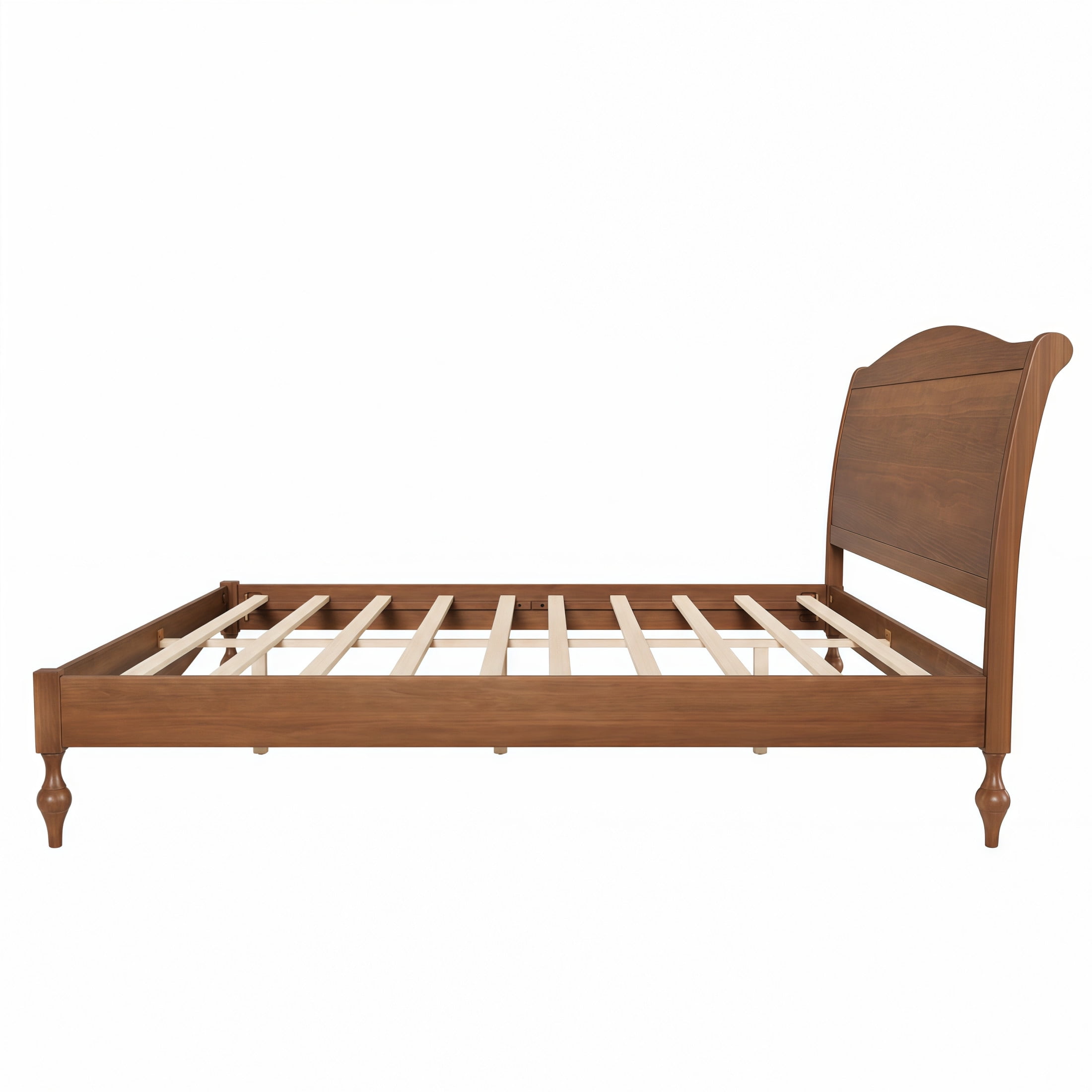 Noble House Carola Queen Wooden Platform Bed Frame, Traditional Arched Headboard Vintage Design, Light Walnut