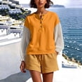 thumbnail image 2 of Hxshgdsn Womens Henley Sweatshirt with Sheer Patchwork Puff Sleeves Casual Pullover Top Summer Daily Wear(Orange/L), 2 of 7
