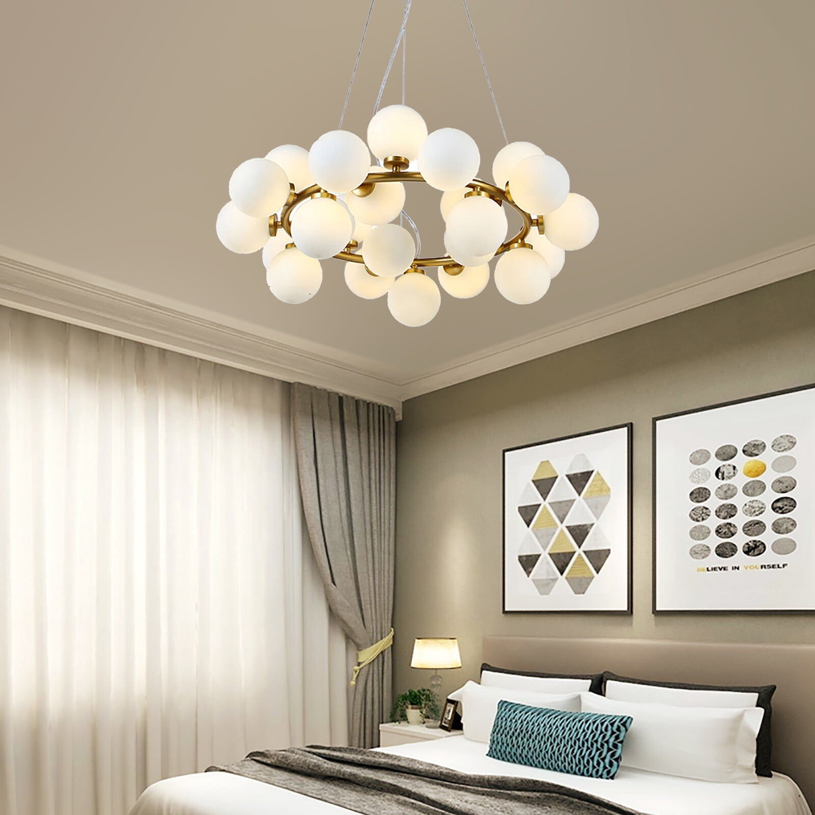 Decorative Milky White Chandelier, Ceiling Mount Pendant Light Fixture for Lobby, Restaurant 110V