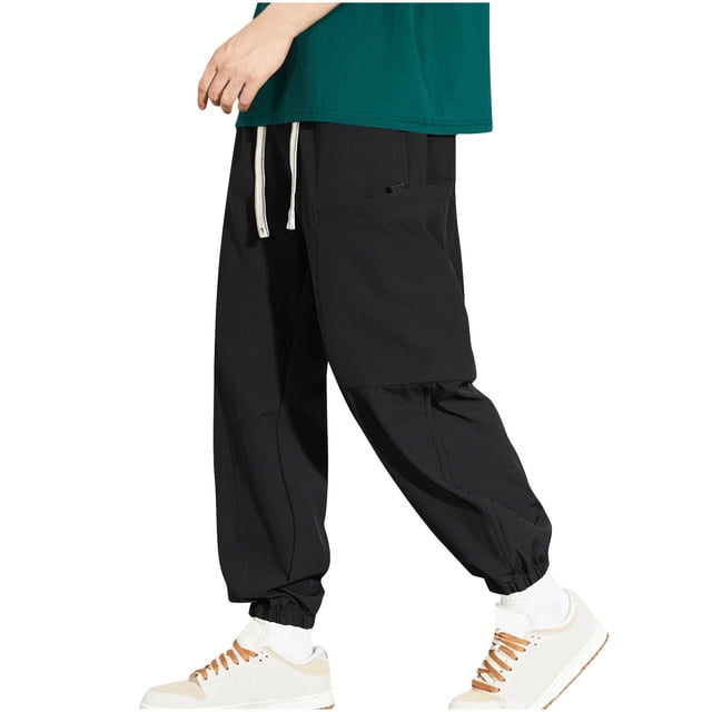 AherBiu Joggers For Men Plus Size Drawstring Elastic Waisted Pants With Pockets Fall Winter Casual Lightweight Outdoor Trousers