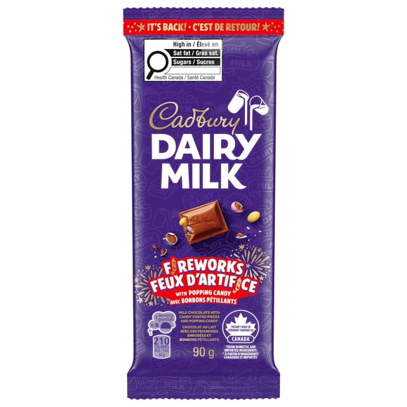 CADBURY DAIRY MILK Fireworks, CADBURY DAIRY MILK Milk Chocolate Bar with Candy Coated Pieces and Popping Candy, Chocolate Bar 90 g