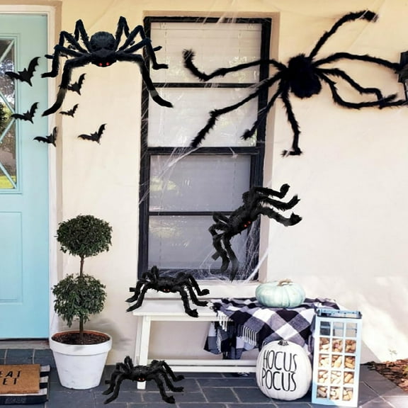 Halloween Spider Decorations, 6 Pcs Realistic Hairy Spiders Set, Scary Spider Props for Indoor, Outdoor and Yard Creepy Decor(50", 35", 30", 20", 12", 12")