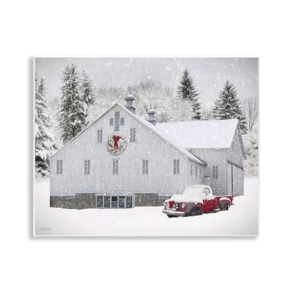 Stupell Industries Red Truck & Snowy Farmhouse Landscape & Nature Painting Unframed Art Print Wall Art, 14 x 11