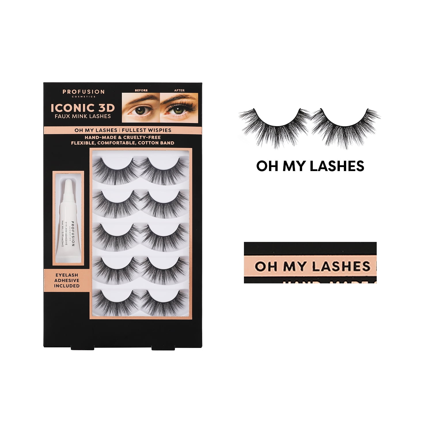 (2 pack) Profusion Cosmetics Iconic 3D Faux Mink Black Eyelashes 5 Pair- Oh My