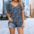 thumbnail image 1 of Camiseta informal para mujer camisetas de manga corta con cuello en V suave para ir de compras (azul XXL) FLhrweasw Para estrenar, 1 of 6