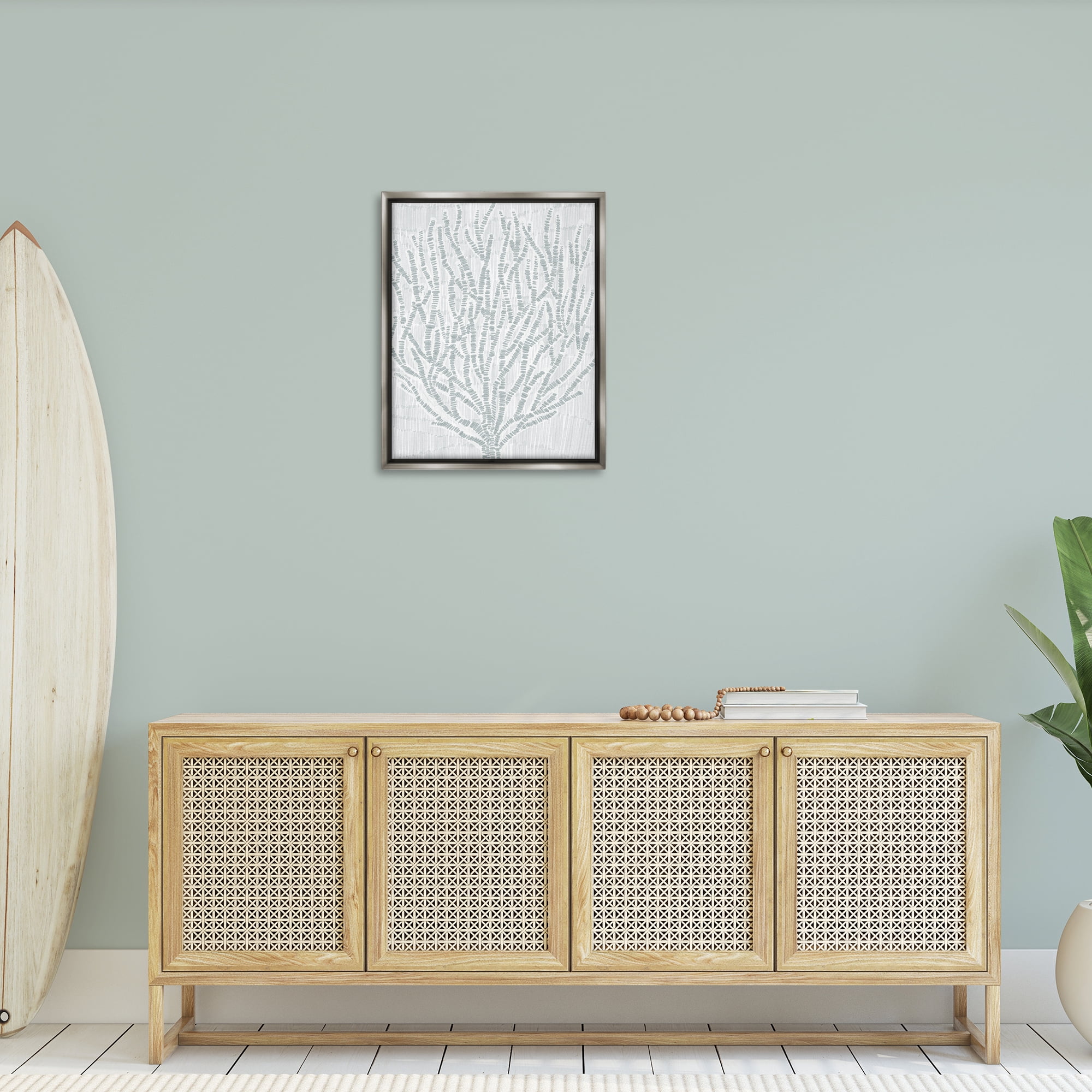 Stupell Industries Sketched Coral Sprigs Nautical & Beach Painting Gray Floater Framed Canvas Art Print Wall Art, 25 x 31