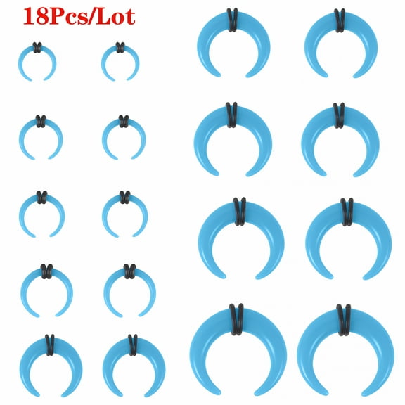 DESIGNICE 8/18Pcs Acrylic Nose Rings C Shape Buffalo Septum Piercing Ear Stretching Kit Septum Stretching Kit -Blue-18Pcs-14G (1.6 Mm)-00G (10.0 Mm)