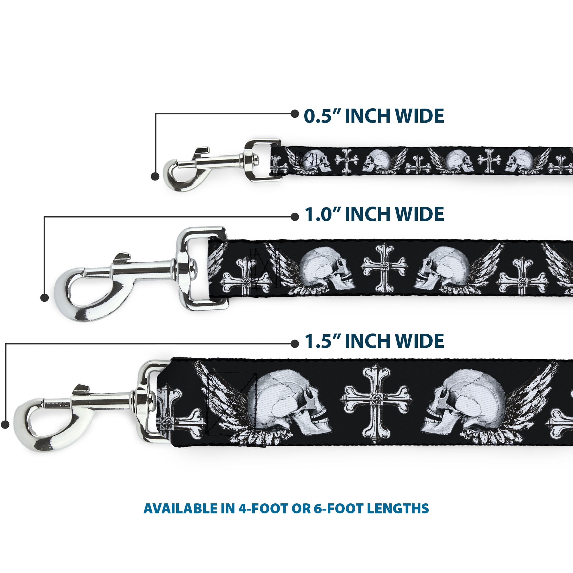 Buckle-Down Pet Leash, Dog Leash, Buckle Down Skulls Wings Black White, 6 Feet Long 1.0 Inch Wide