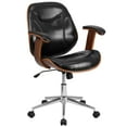 thumbnail image 2 of Flash Furniture Mid-Back Black LeatherSoft Executive Ergonomic Wood Swivel Office Chair with Arms, 2 of 13